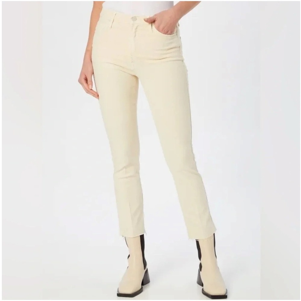 MOTHER High Waisted Rascal Ankle Fray Chalk It Up Beige Womens 26